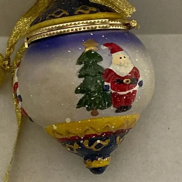 Santa Claus Christmas Tree Trinket Ball Box Porcelain Ornament Multicolor - Picture 4 of 9